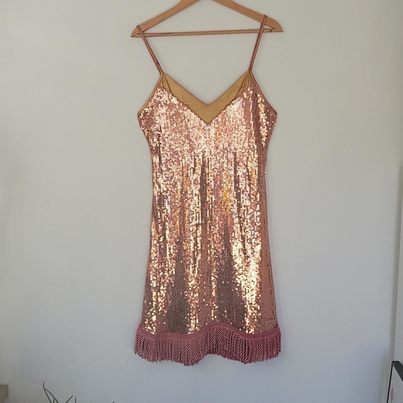 Vintage sequined dress with stretch. Rose gold. Gatsby costume. Flapper. 1920s - Picture 5 of 6